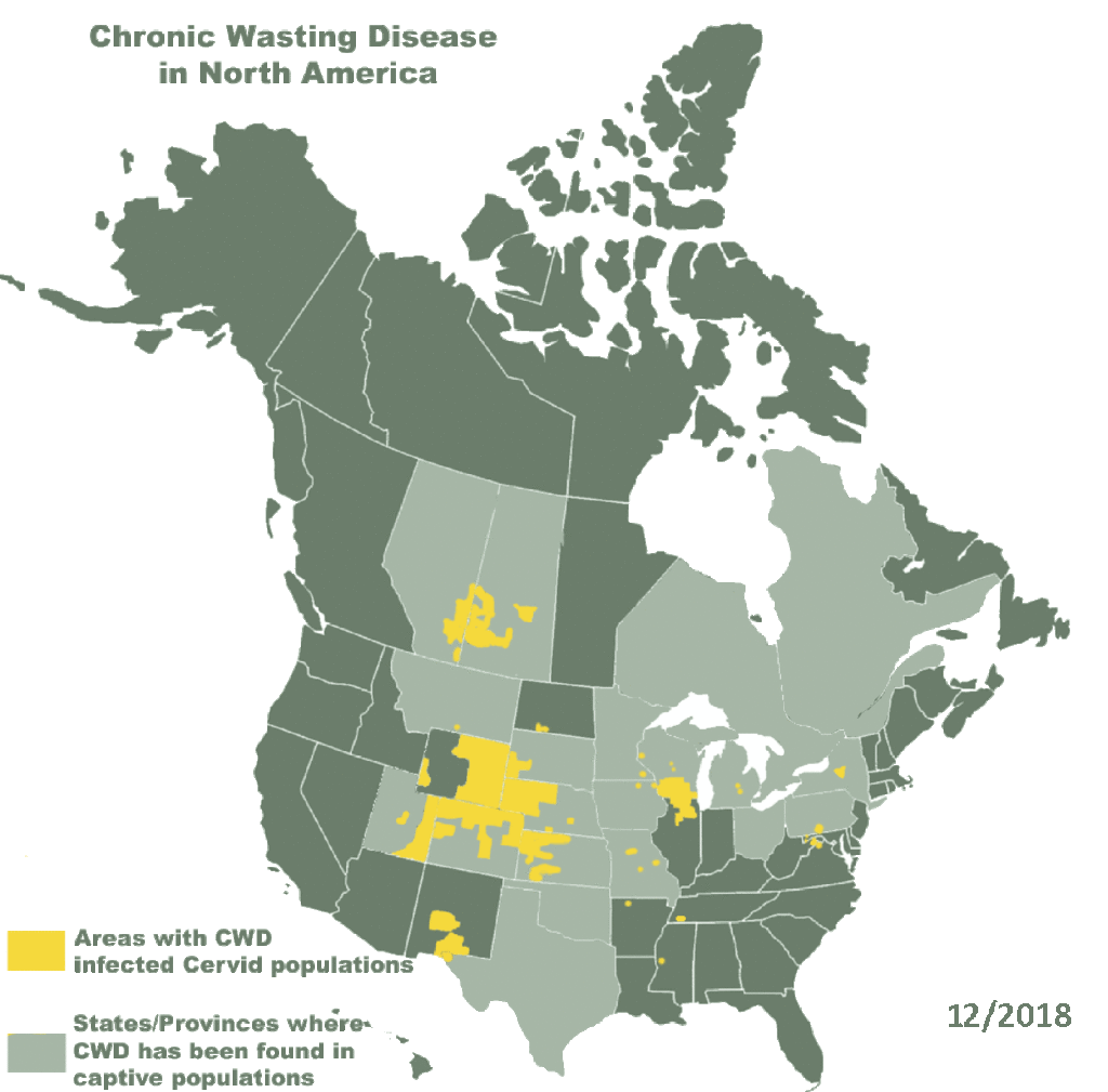 Map Chronic Wasting Disease In North America Cwd Info Org